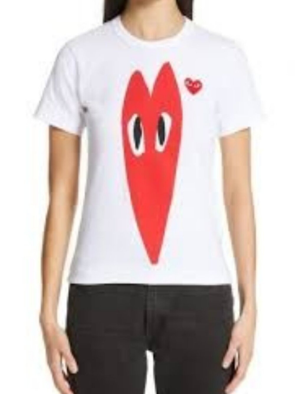 Comme des Garçons PLAY Heart Eye T-Shirt White Red Short Sleeve Crew Neck Tee L - Picture 3 of 11